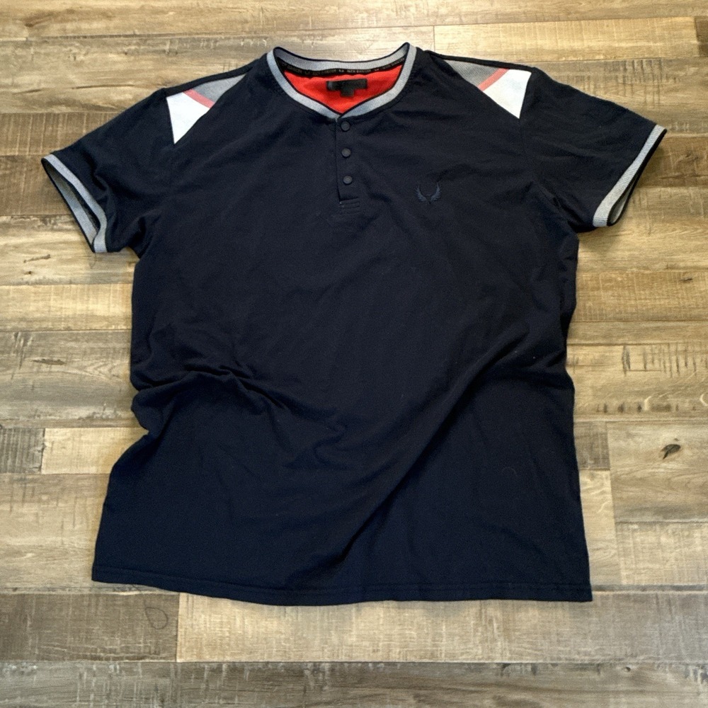 Nick Danger New York Flex Fit Henley Polo Shirt Sz XL Navy Blue Preppy